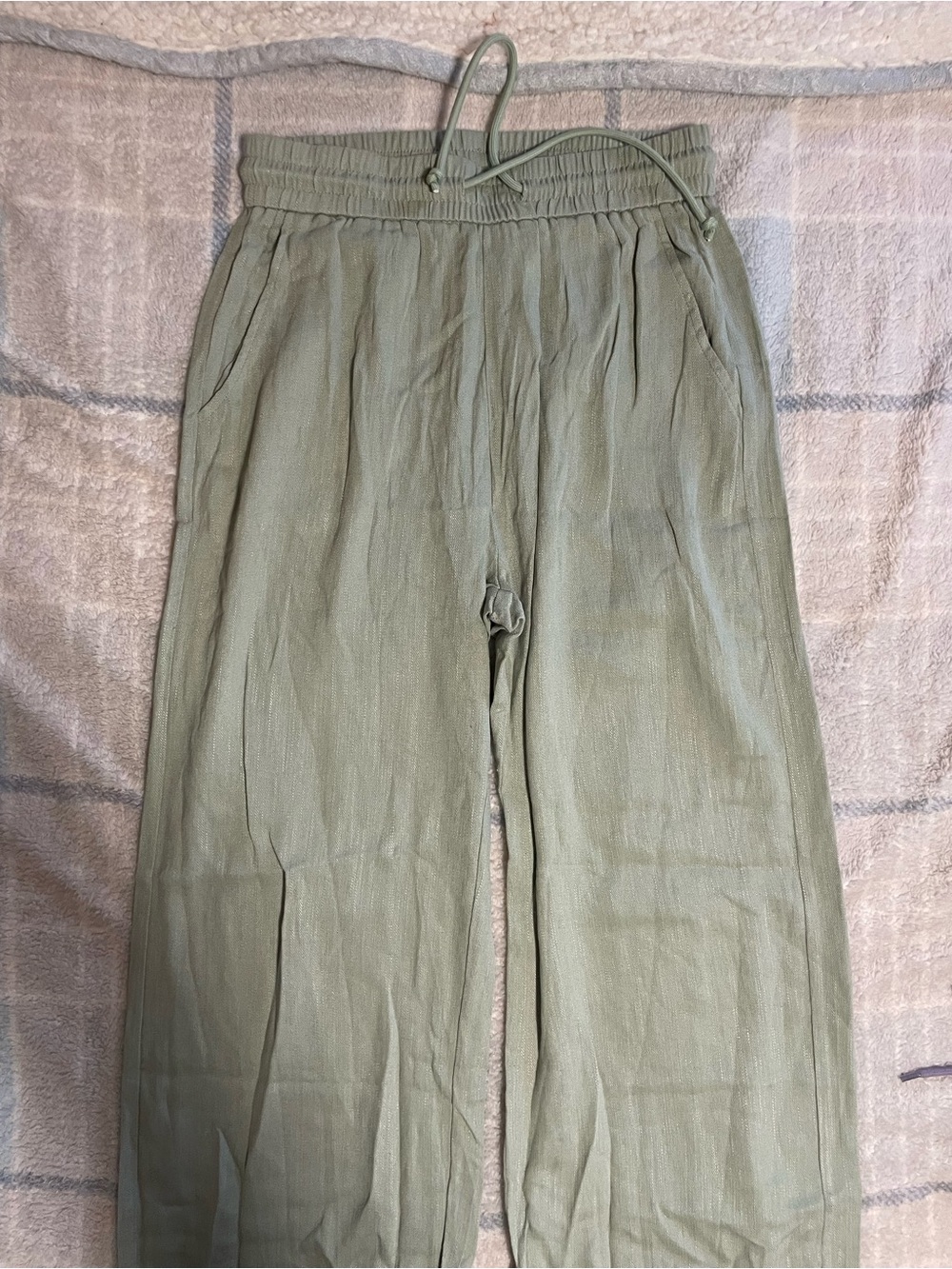 HALARA Olive Green Drawstring Wide-Leg Linen
